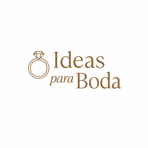 Logotipo elegante y minimalista de Ideas para Boda en tonos marrón claro y blanco